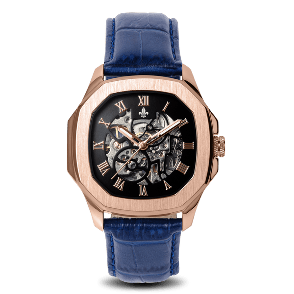 The Avalon Rose Gold + Blue Leather Strap | Ralph Christian Watches