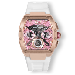 The Intrepid Sport Ladies - Sakura Blush rose gold tone statement watch with pink chronograph dial and white strap