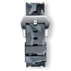 Grey Camo Strap With Silver Buckle featuring a durable grey camouflage pattern and a sleek silver buckle, designed for men seeking a bold by design statement watch accessory.