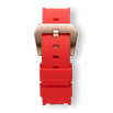 Red Silicone Strap With Rose Gold Buckle for men's luxury watches, featuring a bold red silicone band paired with a sleek rose gold buckle for a statement look. Bold by Design.
