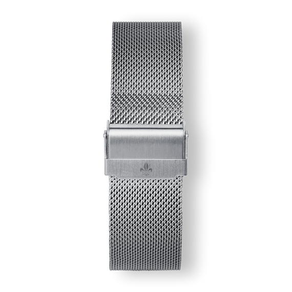 Silver Mesh Interchangeable Strap for men featuring a finely woven metal mesh design with a brushed clasp, embodying bold luxury watch style by Ralph Christian.