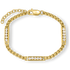 The Atlas Ice Bracelet in polished gold with three rectangular links each set with multiple cubic zirconia stones, featuring a sturdy gold chain and lobster clasp, bold by design.