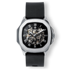 The Avalon - Silver men's luxury watch with a silver-tone steel case, black skeleton dial featuring Roman numerals, and a black leather strap, bold by design.