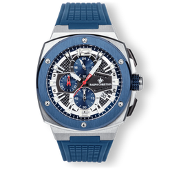The Entourage Chrono - Blue men's luxury watch by Ralph Christian featuring a bold blue bezel, chronograph subdials, date function, textured dial, and blue rubber strap, statement watch designed to be noticed.
