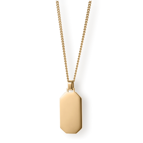The Gold Totem Pendant - Essentials Collection featuring a sleek, polished gold pendant on a matching gold chain, designed for men's luxury jewelry with bold, standout style.