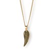 The Gold Wing Pendant - Essentials Collection features a sleek gold-tone wing pendant on a matching chain, crafted for men's jewelry with bold and luxurious design.
