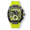 The Intrepid Sport - Hyper Lime men's luxury watch featuring a bold lime green dial and strap, black rectangular case, chronograph subdials, day and date functions, and signature Ralph Christian detailing.