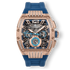 The Intrepid Sport Ice - Royal Blue men's luxury watch by Ralph Christian featuring a blue strap, rose gold case with cubic zirconia accents, multifunction dial with day, date, and 24-hour subdials, and bold design elements.