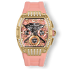 The Intrepid Sport Ladies Ice - Gilded Coral by Ralph Christian, a women's luxury watch with a coral pink strap, gold-tone case, iced bezel, and chronograph subdials