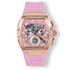 The Intrepid Sport Ladies - Rose Petal luxury statement watch features a rose gold-toned case, pink dial with day and date functions, and a soft pink silicone strap for bold, confident style.