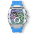 The Intrepid Sport - Northern Lights features a bold blue strap, stainless steel case, and a colorful dial with chronograph subdials in purple, green, and blue, designed to be noticed.