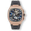 The Legacy Chrono - Graphite Eclipse men's luxury watch featuring a rose gold-tone case, blue and black dial with chronograph subdials, date function, and a black rubber strap, bold by design.