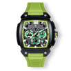 The Phantom Chrono - Lime Green men's luxury watch by Ralph Christian featuring bold lime green silicone strap, black square case, and green-accented chronograph subdials with date function, designed to be noticed. Bold by Design.