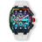 The Polaris Chrono Ice - Arctic Prism men's luxury watch features a bold black case with a multi-colored iced bezel, vibrant chronograph subdials, sapphire-coated crystal, and a white rubber strap, designed to make a statement.