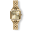 The Regatta - Gold women's luxury watch features a gold-tone square case with cubic zirconia-set bezel, gold dial with Roman numerals, date function, and a polished gold bracelet strap.