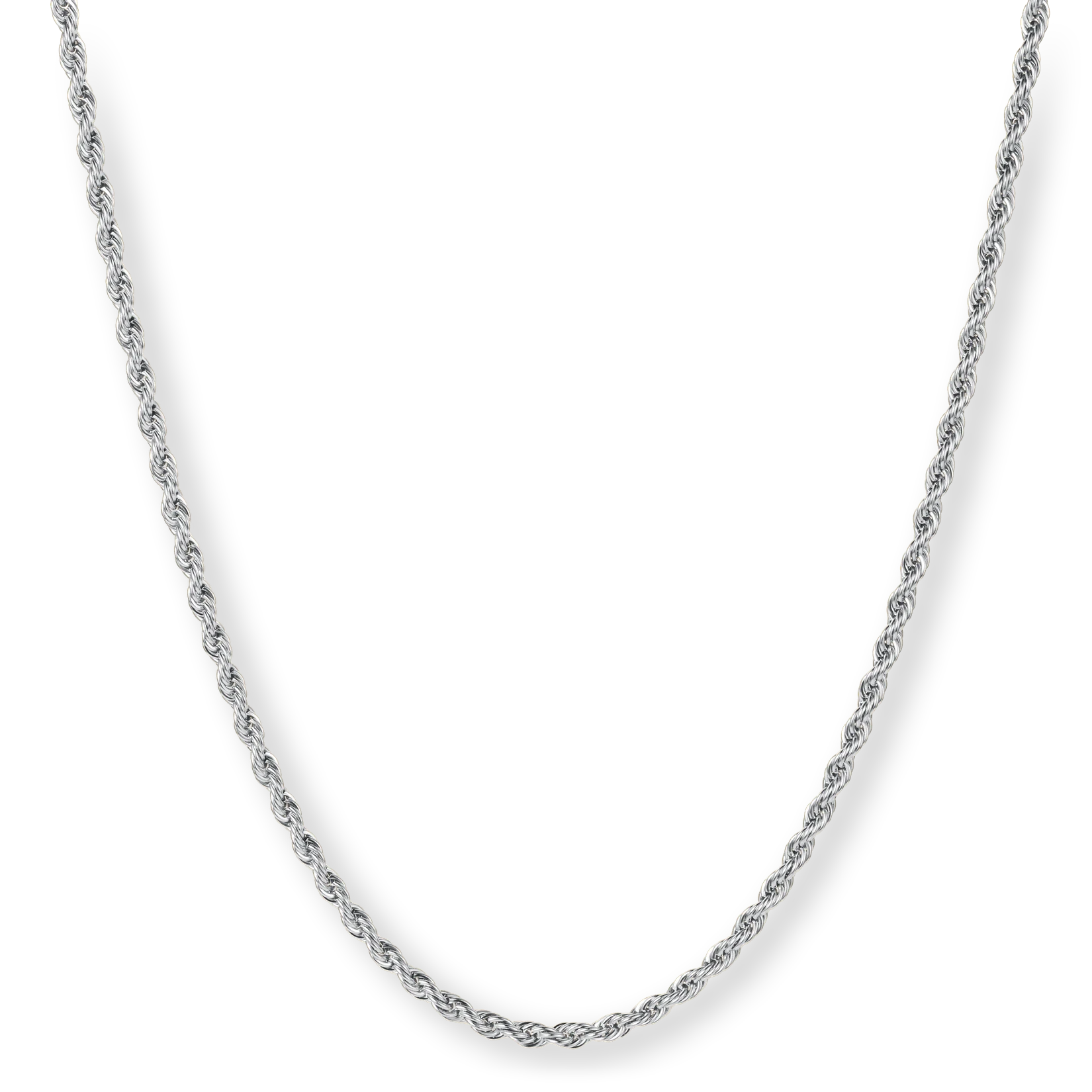 The Silver Rope Necklace - Essentials Collection featuring a sleek, polished silver twisted rope design crafted for men's luxury jewelry, bold by design.