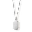 The Silver Totem Pendant - Essentials Collection features a sleek, polished silver rectangular pendant with beveled edges, suspended from a matching fine silver chain, designed for men.