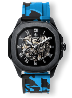 The Avalon Black + Blue Camo Strap