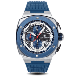 The Entourage Chrono - Blue men's luxury watch by Ralph Christian featuring a bold blue bezel, chronograph subdials, date function, textured dial, and blue rubber strap, statement watch designed to be noticed.