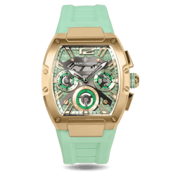 The Intrepid Sport Ladies - Emerald Mist by Ralph Christian, a bold women's luxury watch featuring a mint green strap, rose gold-tone case, sapphire-coated crystal, and functional subdials.