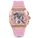 Pink watch with rose gold case on a white background