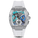 Ralph Christian watch with a white strap silver-tone case blue and turquoise dial three subdials and a crystal embellished bezel and strap