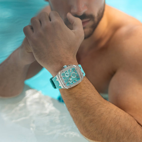 A close-up on-wrist lifestyle shot of 