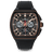 The Vector Sport - Copper Eclipse men's luxury watch featuring a bold black square case with copper accents, a black dial with three subdials for date, 24-hour, and day functions, and a black rubber strap.