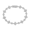 Silver bracelet with floral designs on a white background