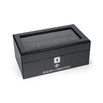 Luxury Collectors Watch Case in sleek black with a glass top and secure lock, designed for displaying and protecting premium men's luxury watches by Ralph Christian.