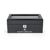 Luxury Collectors Watch Case in sleek black with a textured finish, featuring a secure lock and Ralph Christian logo, designed to protect and display premium timepieces.