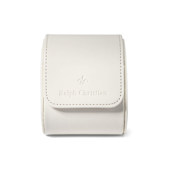 Watch Case - White, white watch case with embossed Ralph Christian logo, stitched flap closure, and a refined luxury design for watch storage