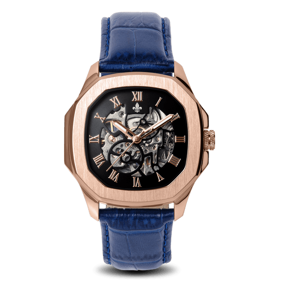 The Avalon Rose Gold + Blue Leather Strap | Ralph Christian The Avalon Rose Gold + Blue Leather Strap | Ralph Christian