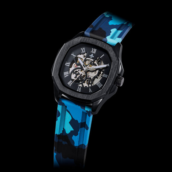 The Avalon Black + Blue Camo Strap