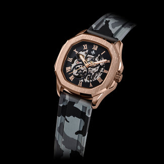 Grey Camo Strap With Rose Gold Buckle