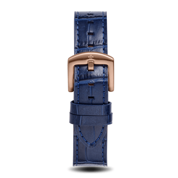 Blue Croc Pattern Leather Strap With Rose Gold Buckle - Prague Deluxe