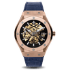 Prague Skeleton Automatic Deluxe - Rose Gold + Blue Leather Strap