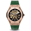 Prague Skeleton Automatic Deluxe - Rose Gold + Green Leather Strap