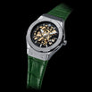 Prague Skeleton Automatic Deluxe - Silver + Green Leather Strap
