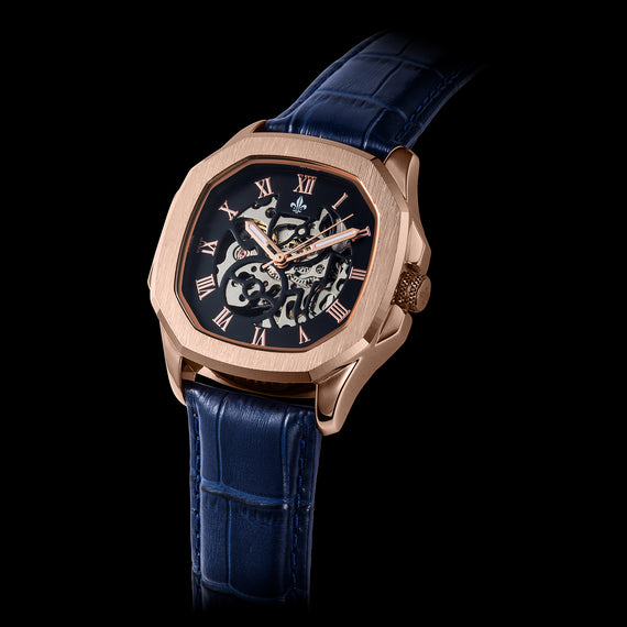 The Avalon Rose Gold Blue Leather Strap Ralph Christian
