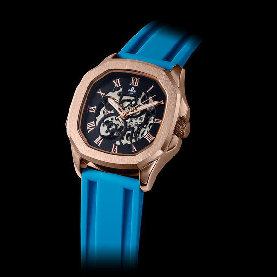 Blue Silicone Strap With Rose Gold Buckle